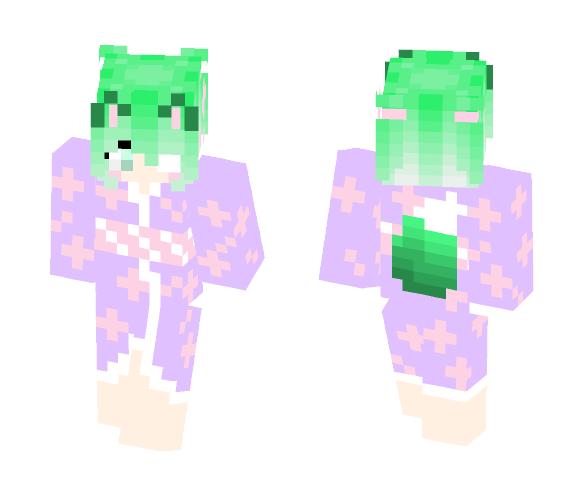 Green Kimono Kitsune - Female Minecraft Skins - image 1