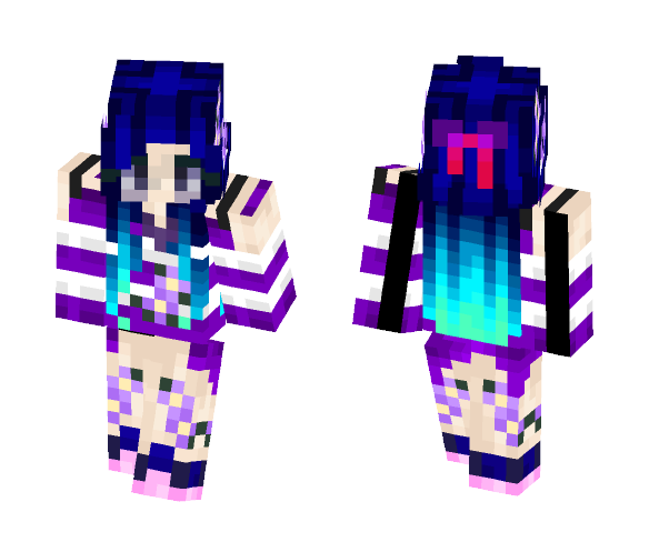 Aqua Ombre And Purple Flower Girl - Girl Minecraft Skins - image 1