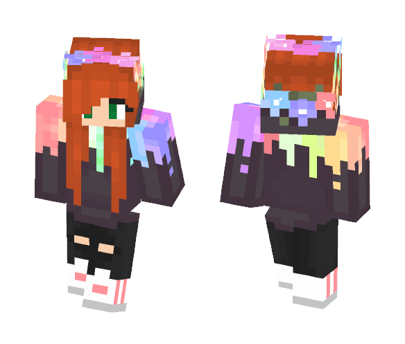 Rainbow Flower Crown Girl - Flower Crown Minecraft Skins - image 1