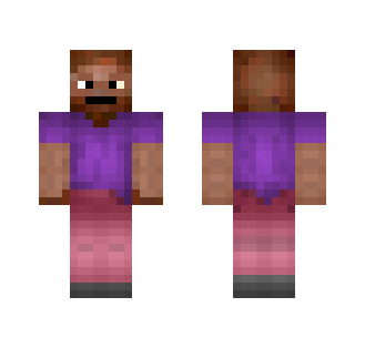 Bald man in purple shirt