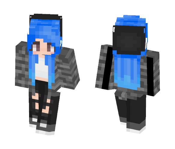 x blue hair don't care x - Female Minecraft Skins - image 1