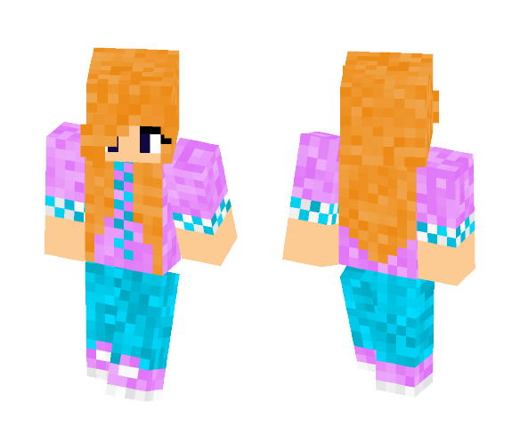 02 | Blue-Pink Girl ~ Orange Hair - Color Haired Girls Minecraft Skins - image 1