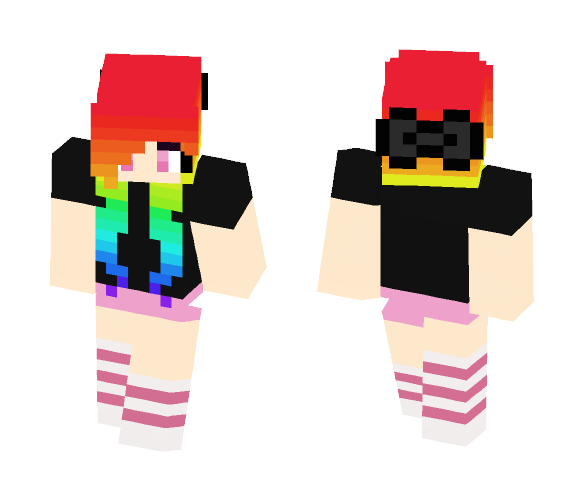 Rainbow Sock Girl w Bow - Girl Minecraft Skins - image 1
