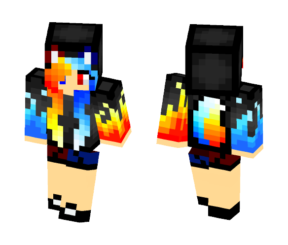 Blue and Red Fire Cat Girl - Cat Minecraft Skins - image 1