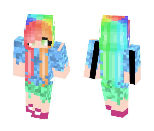 Rainbow hair - Jean Shirt - Female Minecraft Skins - image 1