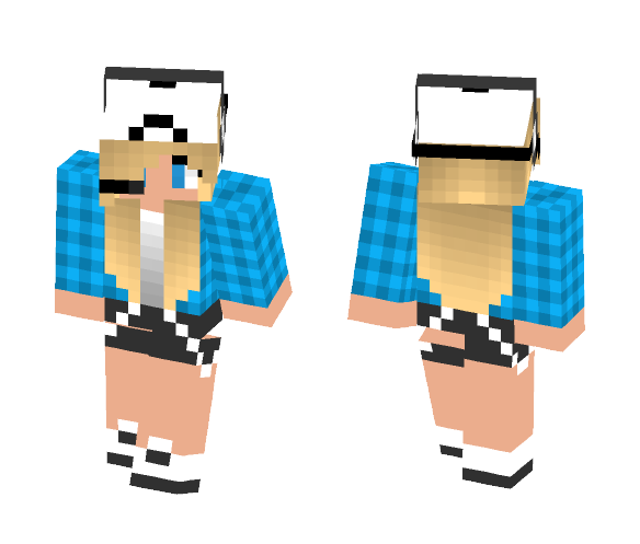 Cyan Plaid Tomboy Gamer - Female Minecraft Skins - image 1