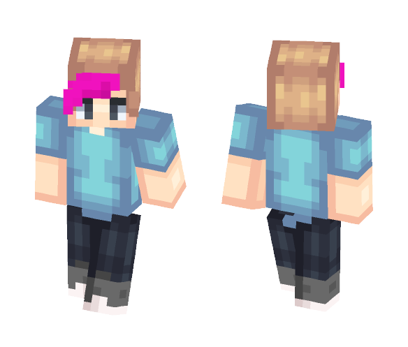 Blue Shirt Blonde with Pink Hair =3 - Male Minecraft Skins - image 1