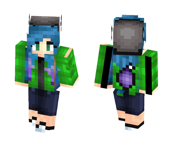 Green Plaid and Blue Hair - Female Minecraft Skins - image 1