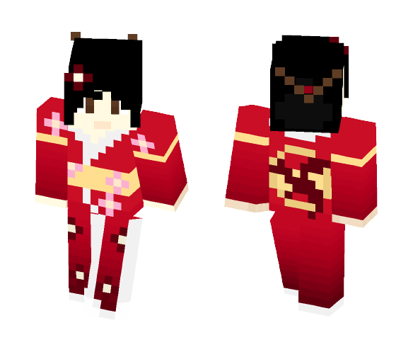 japanese girl in red dragon kimono - Girl Minecraft Skins - image 1