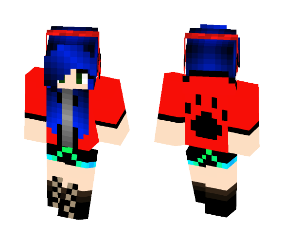 Blue Haired Paw Girl - Color Haired Girls Minecraft Skins - image 1